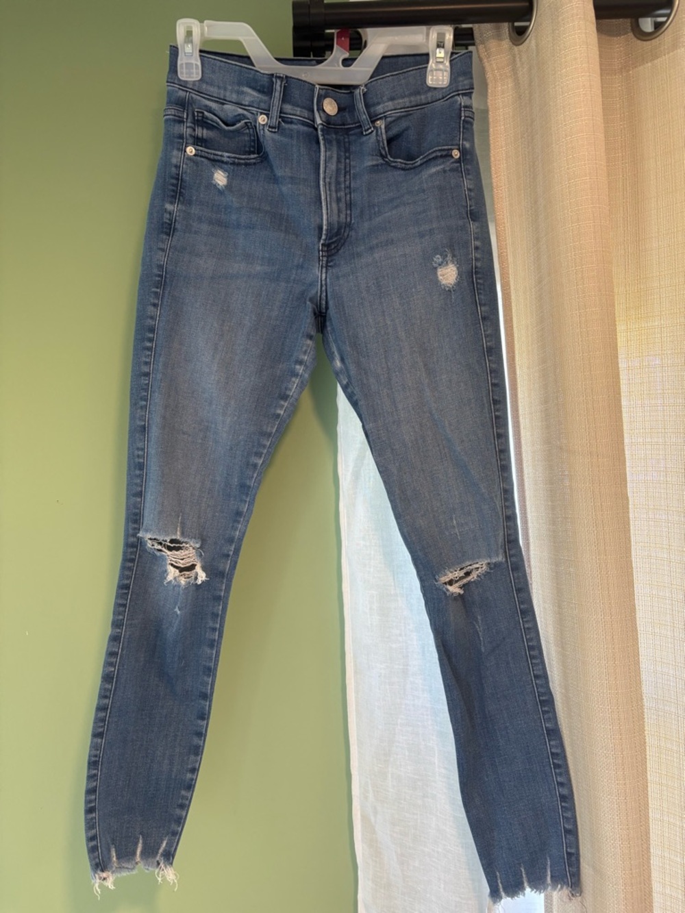 Express Women’s Dark Blue Distressed Skinny Jeans